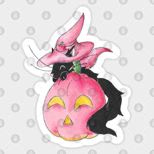 Pink Pumpkin Witch Sticker by KristenOKeefeArt